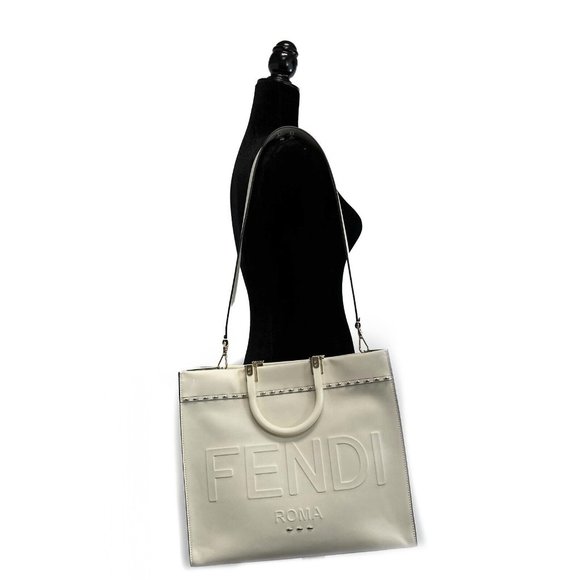 FENDI - Plexiglass Handle Sunshine Medium Cream Shopper Tote w/ Shoulder Strap - Picture 12 of 15